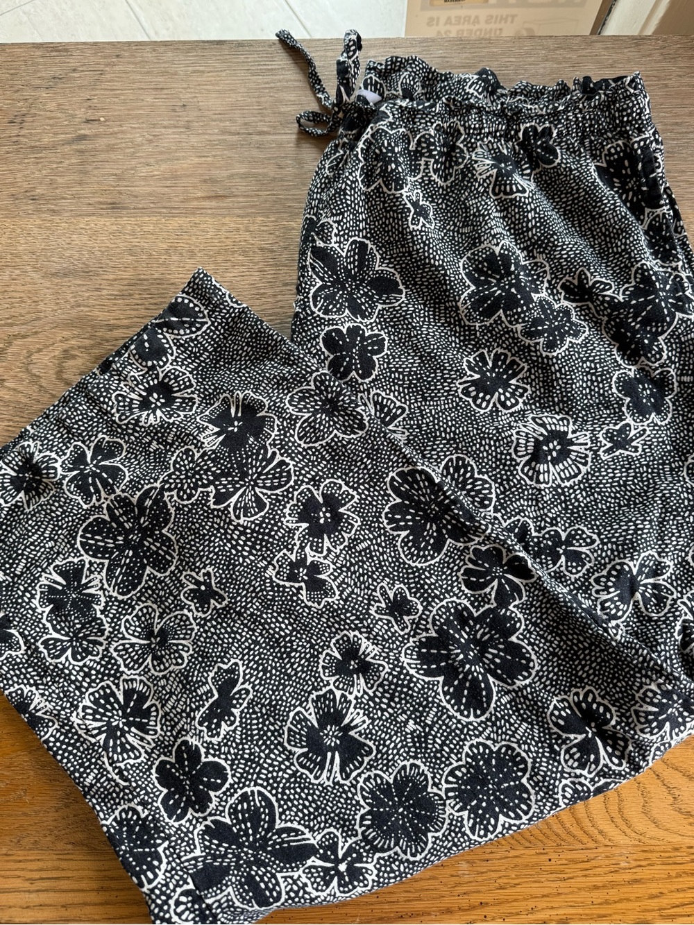 Sonoma Linen Blend Floral Drawstring Wide Leg Pants Women’s 2X Plus Black White